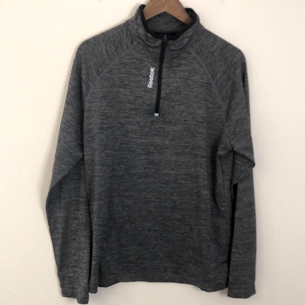 Reebok Heathered Black 1/4 Zip-Up performamce Jacket long sleeves running SZ Med
